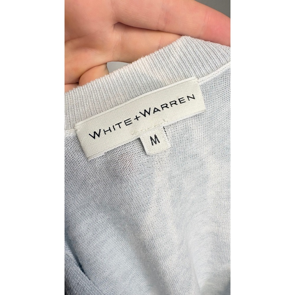 White + Warren Pastel Blue Tie Dye Lightweight V-Neck Knit Sweater Size Medium - Picture 4 of 6